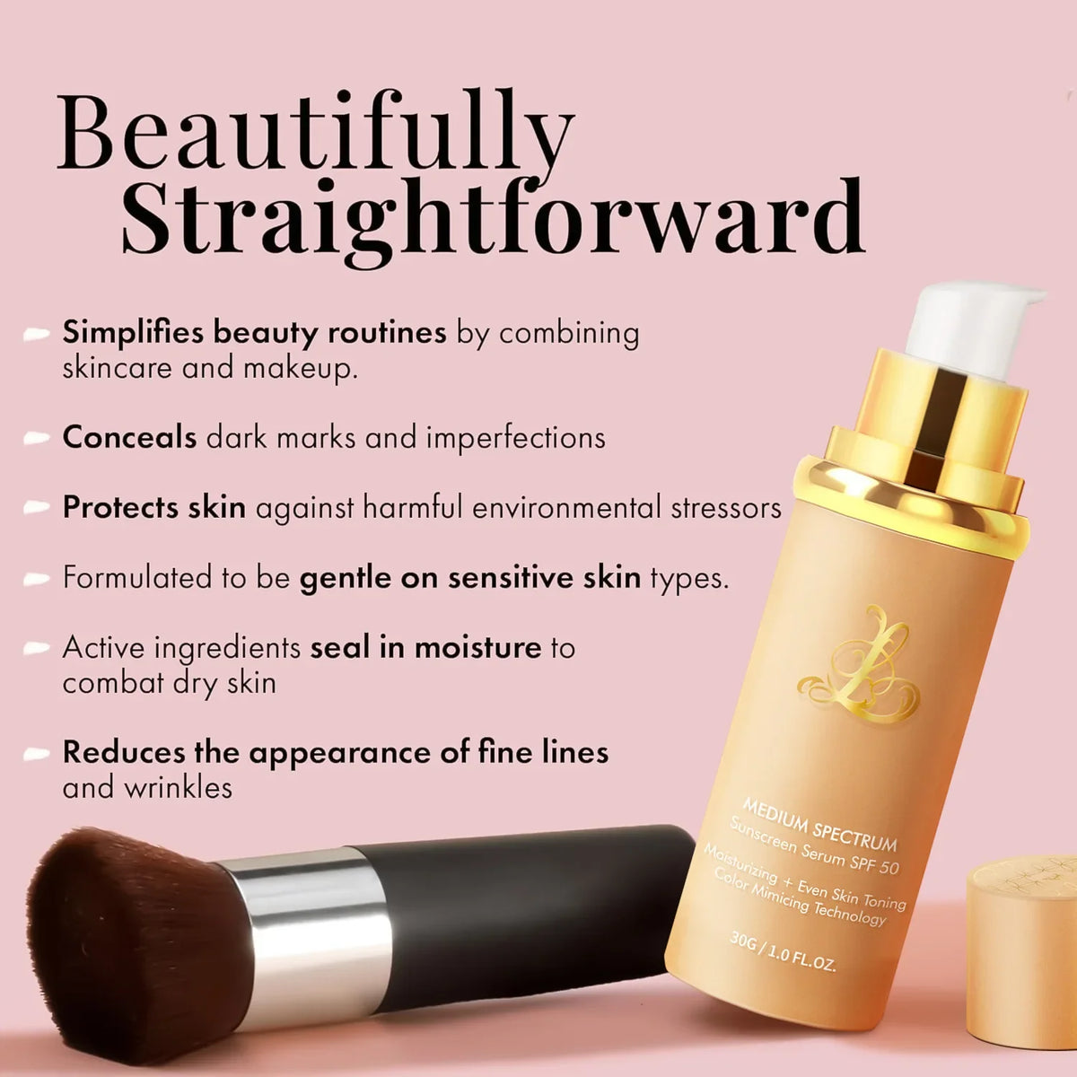 Blushimmer four-in-one color-changing liquid foundation with SPF50+, longwear, moisturizing, no makeup removal, and no powder sticking.