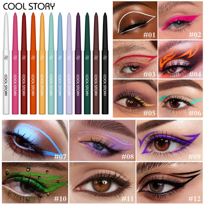 Blushimmer COOL STORY 12-color matte eyeliner gel pencil set with creamy, waterproof, silky smooth eyeshadow and body paint pencils.
