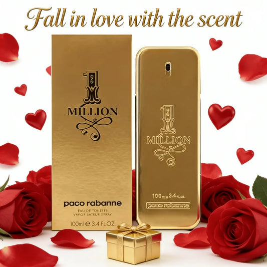 Blushimmer Paco Rabanne 1 Million men's cologne bottle with sleek gold design, showcasing the long-lasting, irresistible perfume for men.