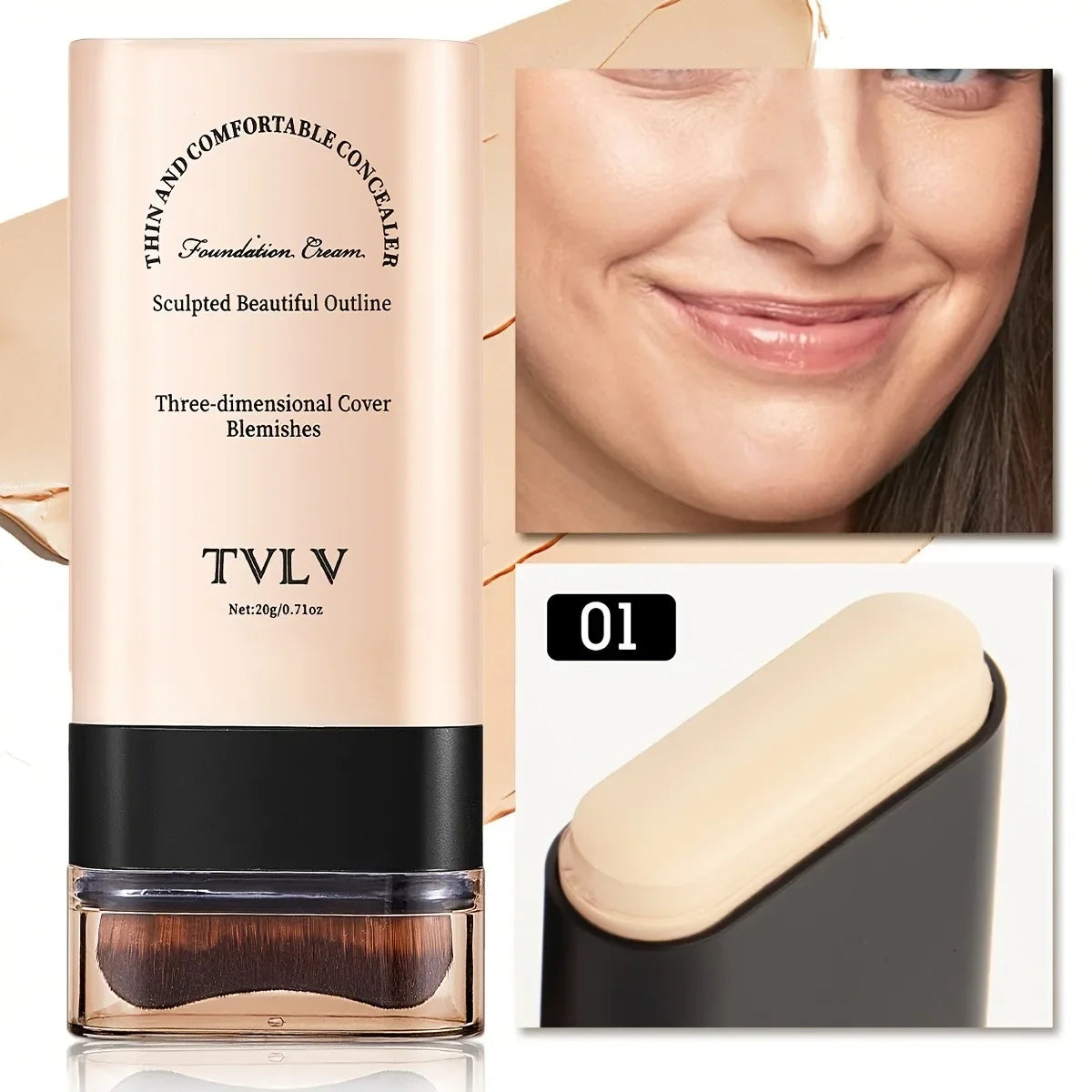 Blushimmer TVLV Velvet Moist Light Eraser Foundation Stick with brush, long-lasting flawless concealer for face makeup application