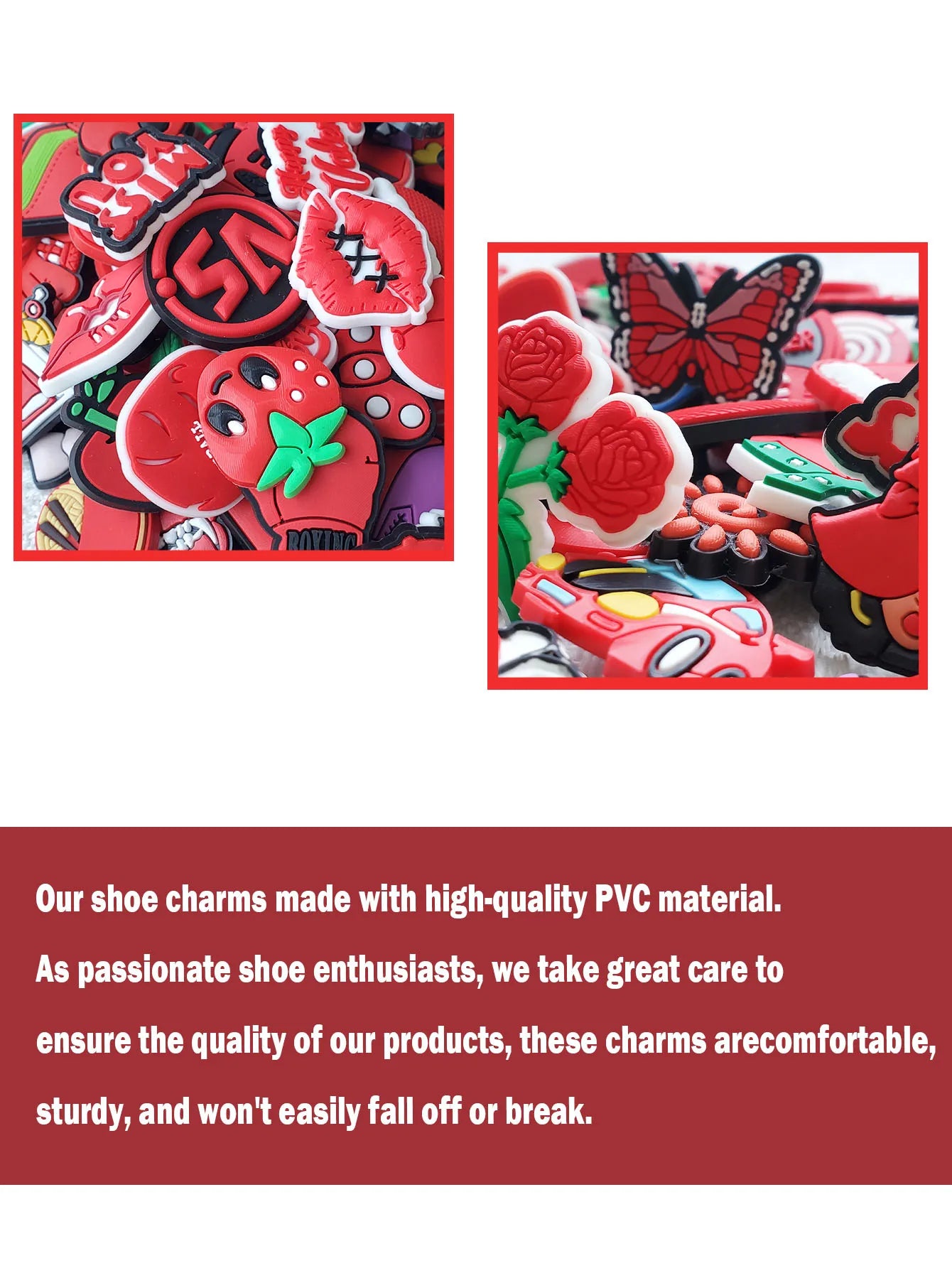 Random 10-30Pcs Red Series Shoe Charms For Shoe Key Chain Sandals Beach Bags, DIY Shoe Decorations Accessories Shoes Pins