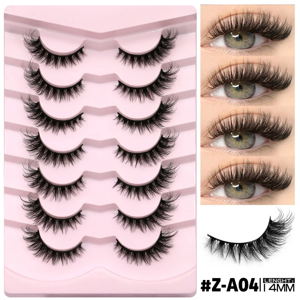 GROINNEYA 3D Mink Lashes Cat Eyelashes Fluffy Wispy Volume Lashes Natural Feathery Effect Lightweight Flexible Band Fake Lashes