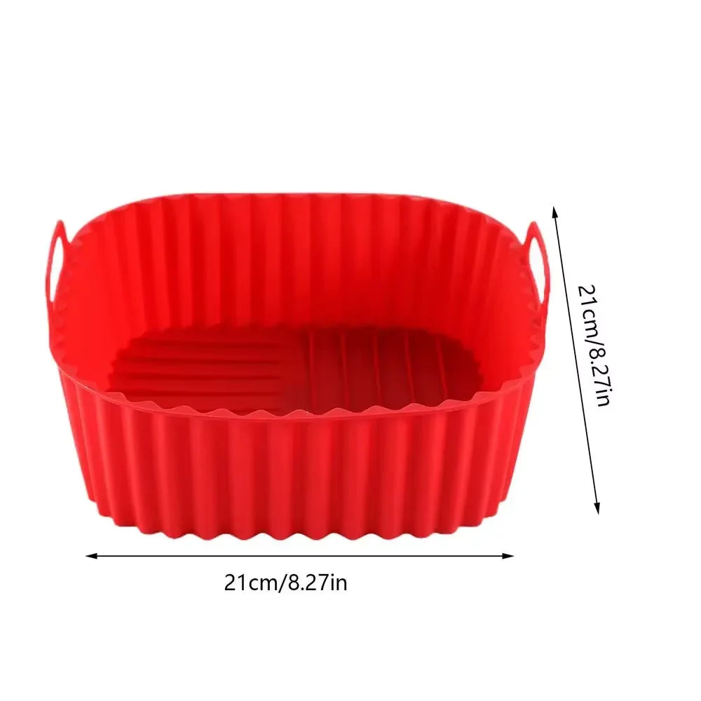 Square Silicone Air Fryer Basket Pan Reusable Food Safe Baking Mold for Oven BBQ Barbecue Cooking Kitchen Bakeware Pastry Tool