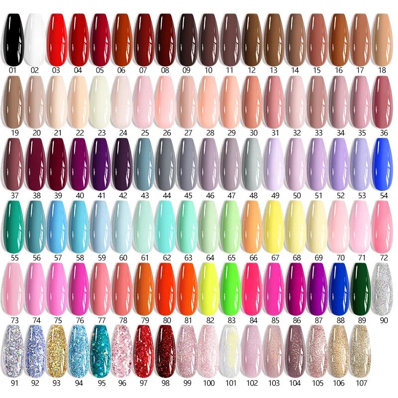 Blushimmer UR SUGAR 7ml gel nail polish set with nude, pink, red, and glitter shades for semi-permanent UV manicures.