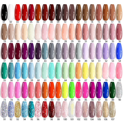 Blushimmer UR SUGAR 7ml gel nail polish set with nude, pink, red, and glitter shades for semi-permanent UV manicures.
