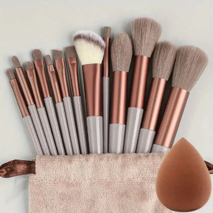 Blushimmer makeup brush set with soft fluffy brushes for foundation, powder, eyeshadow, and blending in a professional cosmetic kit.