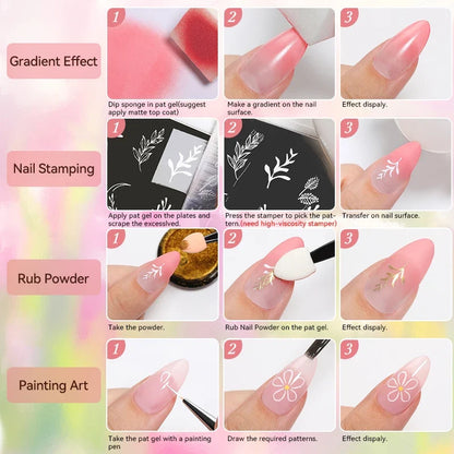 Blushimmer UR Sugar 9-color gradient gel for nail art, showing vibrant color blends and DIY design for gradient nail stamping.