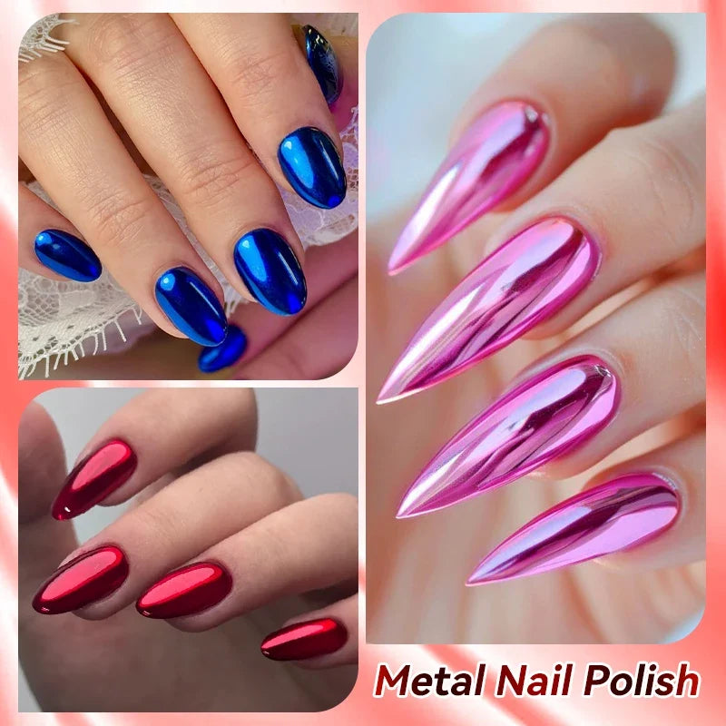 Blushimmer LILYCUTE 7ml metallic nail polish bottle with red-purple mirror finish, perfect for creating shiny, reflective nail effects.