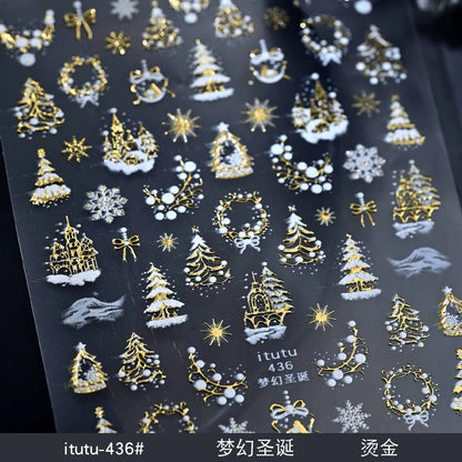 Silver Christmas snowflake nail stickers by Blushimmer, self-adhesive snowflake nail art decals for winter manicures.