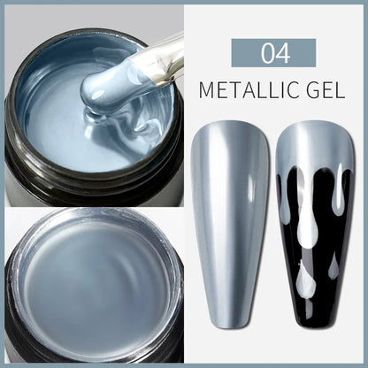 Blushimmer 5ML metallic gel polish in gold and silver with chrome mirror finish for UV and LED semi-permanent nail art.