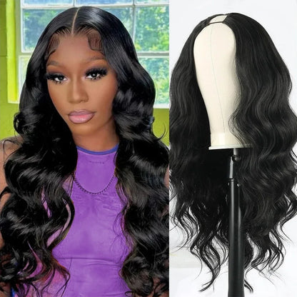 Glueless body wave V part human hair wig from UEENLY AE Warehouse, 200 density, natural color, 30-32 inch for women.