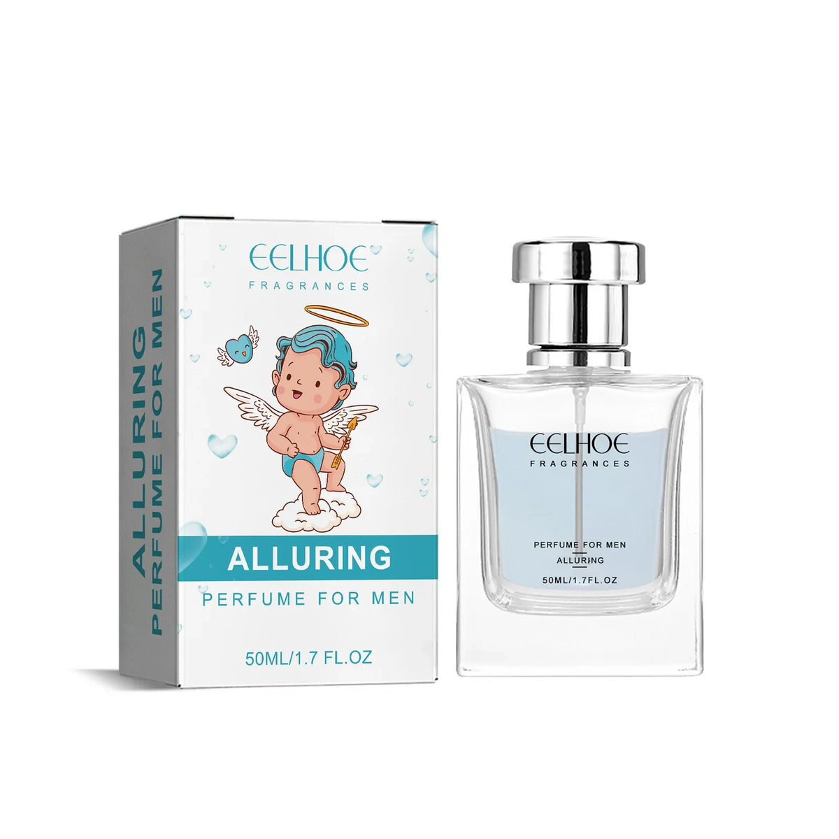 EELHOE 50ml Cupid men's pheromone perfume spray with rich fragrance, designed to attract women, in sleek packaging.