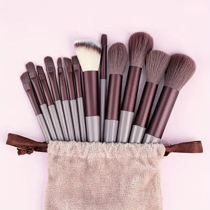Vegan makeup brush set by Blushimmer with soft fluffy kabuki and blending brushes for foundation, contour, and baking application.
