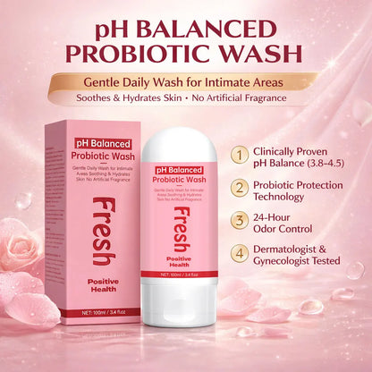 pH Balanced Probiotic Wash Odor Control, pH Balance, Dryness & Support for Intimate Areas Probiotics & Lactic Acid ,100ml
