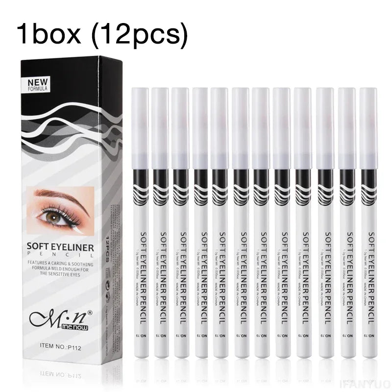 Set of 12 white eyeliner pencils by Blushimmer, waterproof, long-lasting, smooth eyes brightener and highlighter makeup.