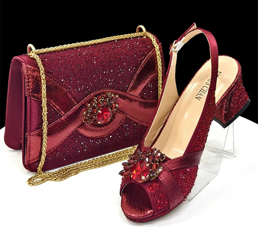 Elegant women's peep-toe heels and matching bag set from EdleessFashion, showcasing luxurious shoes and stylish handbag.
