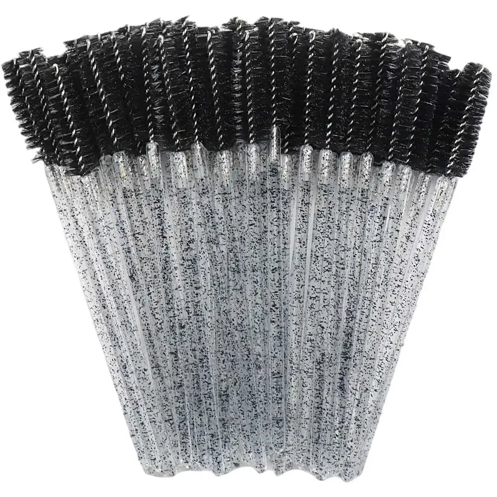 Set of 50 disposable eyelash and eyebrow brushes with crystal handles, mascara wands, and extension tools by Blushimmer
