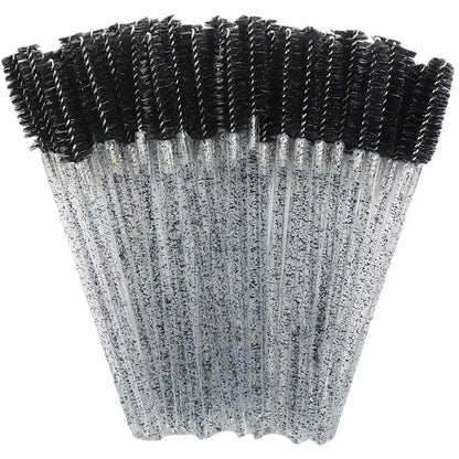 Set of 50 disposable eyelash and eyebrow brushes with crystal handles, mascara wands, and extension tools by Blushimmer