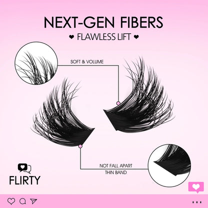 Blushimmer WOSHEER eyelash clusters kit with thick individual faux mink lashes, lash bond, seal, and remover, for DIY eyelash extensions.