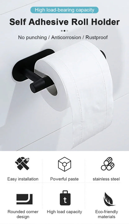 Self Adhesive Toilet Paper Towel Holder Punch-free Roll Paper Holder Kitchen Hook Storage Holder Stainless Steel Wall Mount