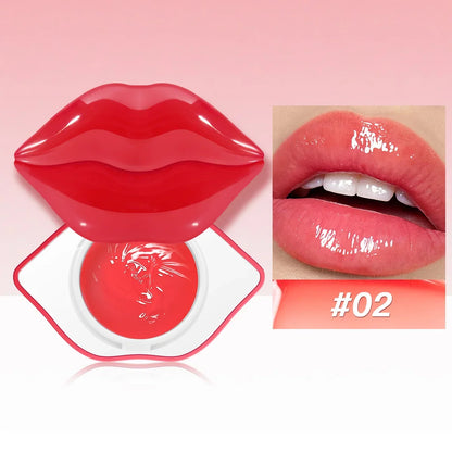 Blushimmer Korean Lip Sleeping Mask jar with pink lid, hydrating overnight repair balm for dry, chapped lips in a smooth gel formula.