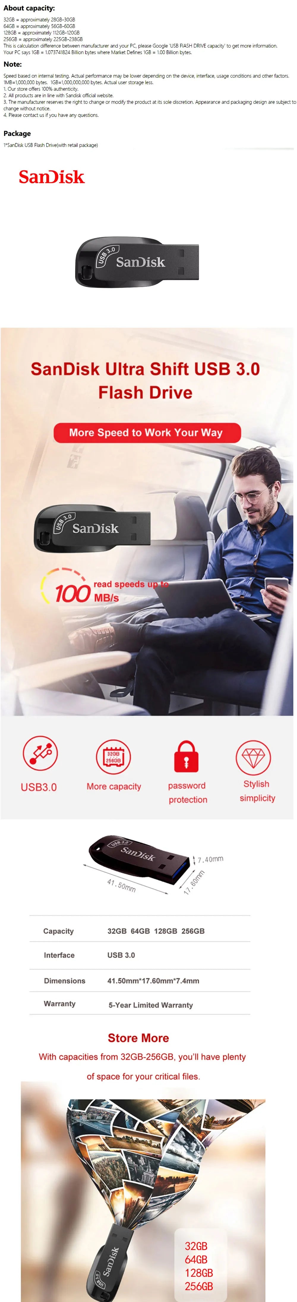 Sandisk USB 3.2 Pendrive 512GB 256GB 128GB 64GB 32GB USB Flash Drive Pen Drive USB Flash Stick Disk on Key Memory for Computer