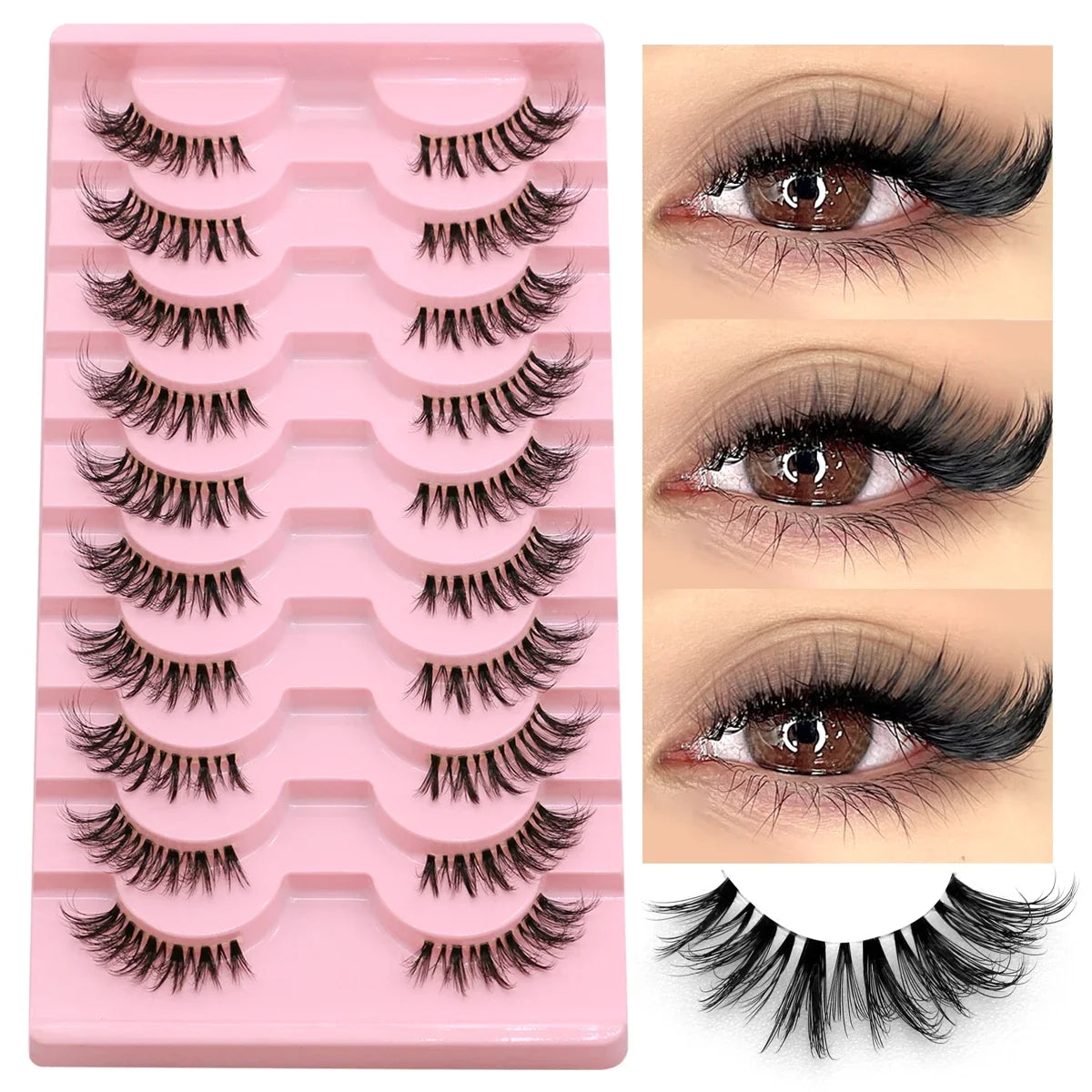 Blushimmer GROINNEYA half lashes with soft natural faux mink material, wispy style, clear band for a natural eyelash extension look