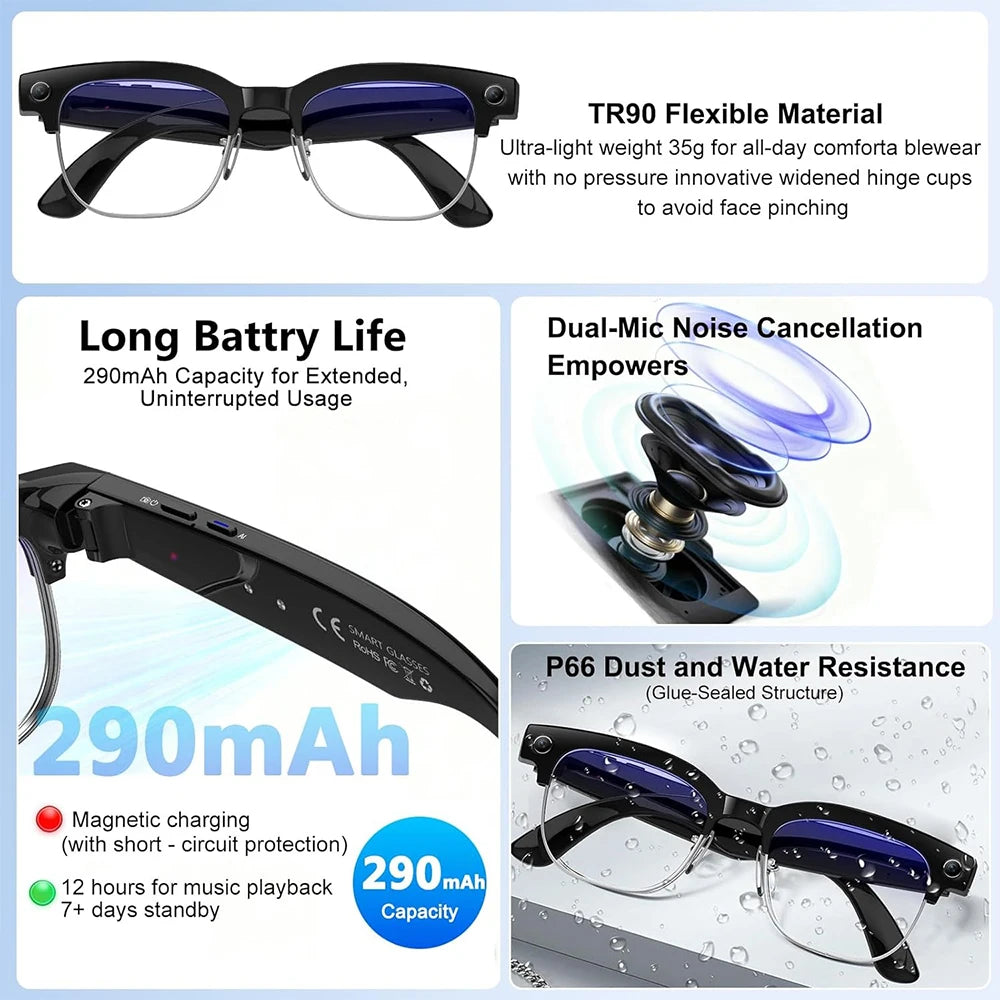 2026 New Smart Glasses 800W Ultra-Wide HD 4K Camera Video Recording 4GB AI Photo Recognition Bluetooth Call Translation Voice
