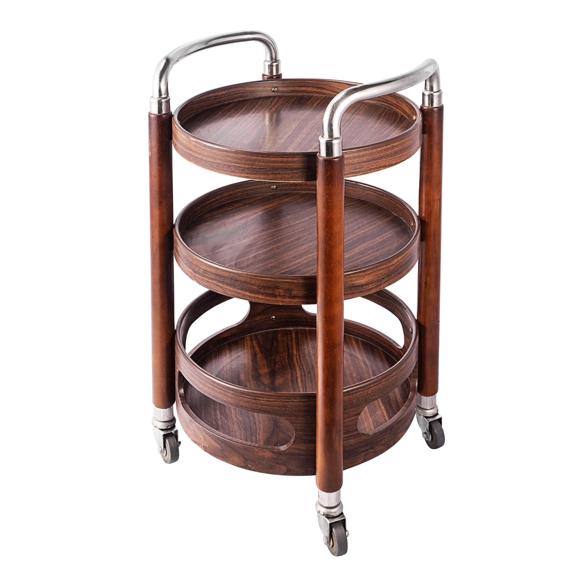 Portable Snack Dessert Display Stand for Party Office，Multi-Function 3-Tier Rolling Bar Cart, Solid Wood Kitchen Serving Trolley