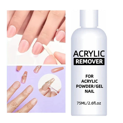Blushimmer 75ml professional acrylic remover liquid and gel nail polish remover bottle with clear label and cap.