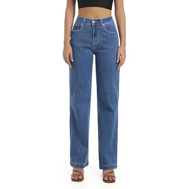 2025 Ins Fashion Jeans Women Comfortable High Waisted White Jeans Girls Thin Stretch Denim Pants Female Straight Leg Trousers