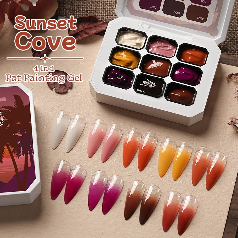 Blushimmer UR Sugar 9-color gradient gel nail art set with four-in-one design for DIY gradient nail stamping patterns.
