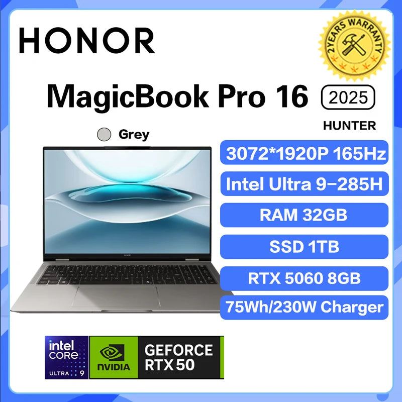 2025 Honor MagicBook Pro 16 Laptop Ultra5 225H/Ultra9 285H 24G/32G 1T 3.1K 165Hz Honor Laptop Notebook Ultrabook Game Computer