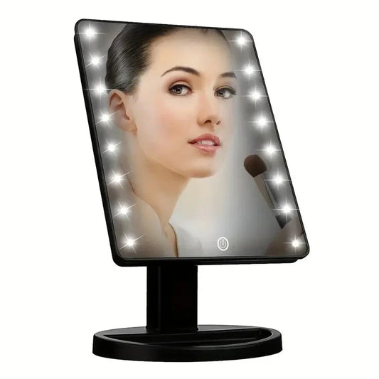 Square vanity lighted makeup mirror with stand, LED cosmetic mirror from Blushimmer featuring touch screen and compact design