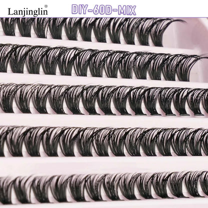 New 10Rows Individual Lashes Kit Natural Long DIY Cluster Eyelashes with Lash Bond and Seal Extension Kit Makeup Tools Faux Cils