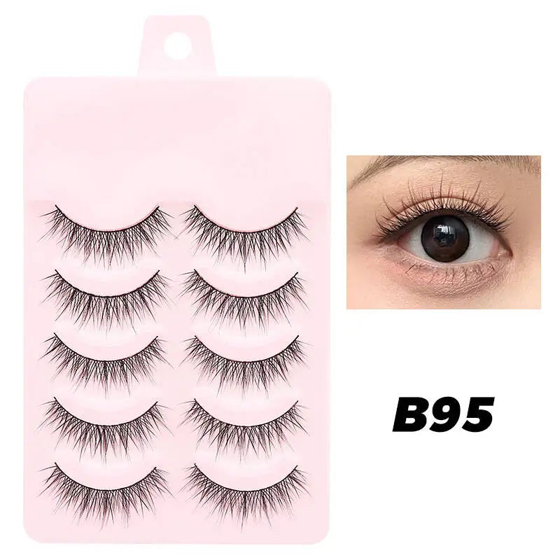 Blushimmer DINGSEN fake anime eyelashes with clear band, 5 pairs of natural daily manga-inspired little devil lashes.