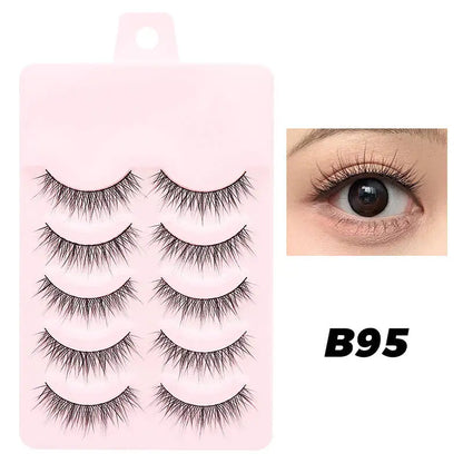 Blushimmer DINGSEN fake anime eyelashes with clear band, 5 pairs of natural daily manga-inspired little devil lashes.