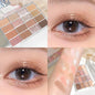Blushimmer 16-color eyeshadow palette with pearlescent and matte shades, featuring earth tones for everyday makeup looks.