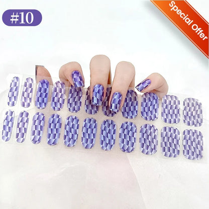 Blushimmer 20 Tips gradient French semi-cured gel nail sticker with full cover nail gel polish wraps for manicure, UV lamp needed