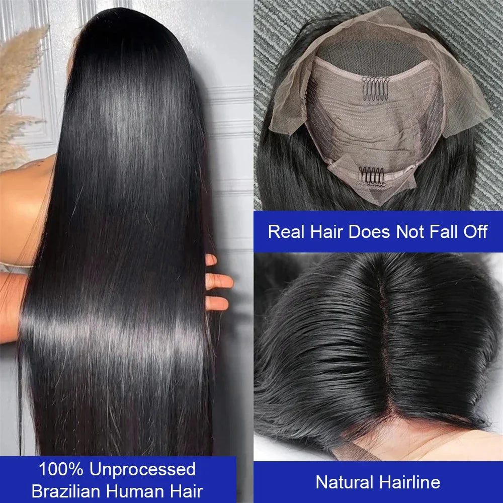 Selvanelle 40-inch bone straight Brazilian human hair wig with 13x4 HD lace, full lace frontal, 300% density for women