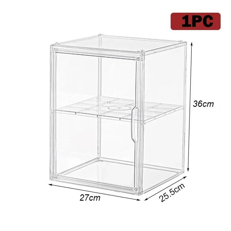 Clear acrylic storage box organizer for figures and makeup, with large capacity and transparent design by Blushimmer.