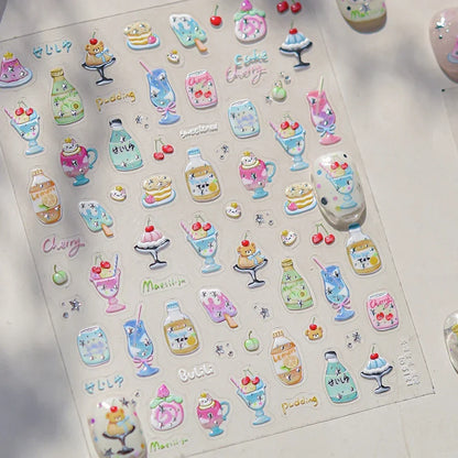 Cute red cherry bowknot 5D nail art stickers with shiny rhinestones, self-adhesive manicure decals by Blushimmer.