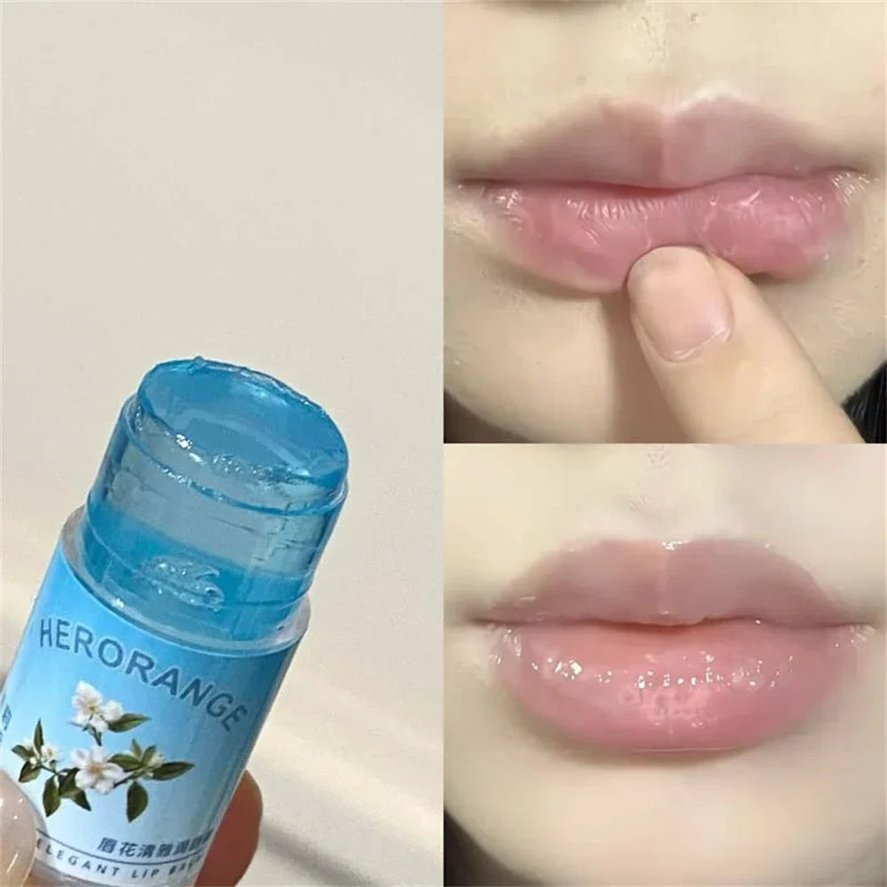 Blushimmer transparent coconut lip balm with moisturizing jelly texture, hydrating lipstick for dry lips and fine line fade.