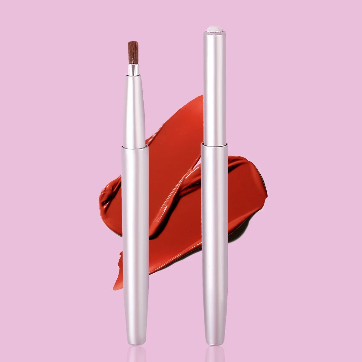Blushimmer 2pcs telescopic lip brush set with round heads, portable lipstick and lip liner brushes for makeup application