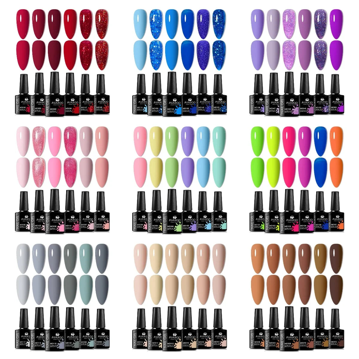 Blushimmer 6-piece nail gel polish set with vibrant, semi-permanent UV gel for all-season manicures and DIY nail designs.