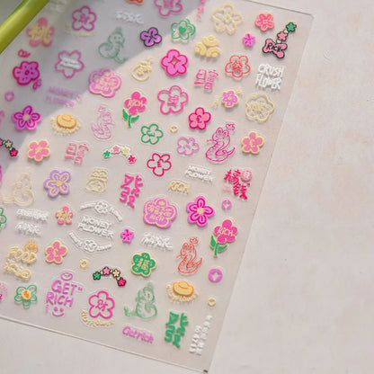 Blushimmer Dream Flower window shell nail art stickers with Japanese flower design, self-adhesive press-on nail decoration decals