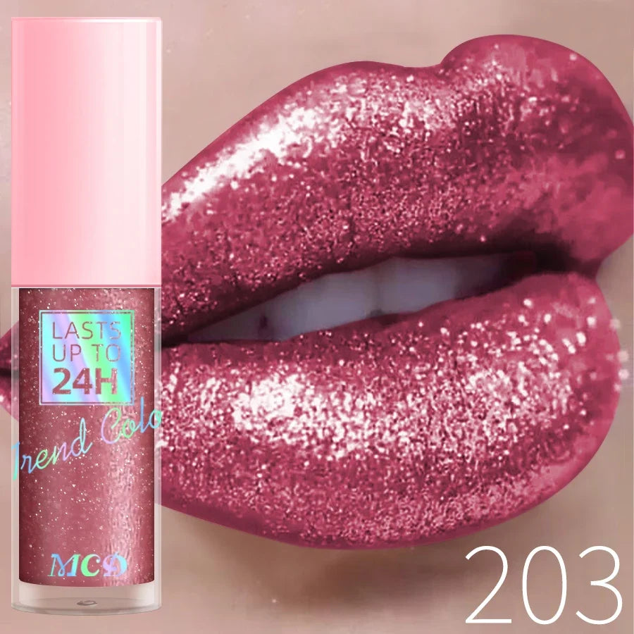 Blushimmer 18-color diamond glitter liquid lip gloss with long-lasting, waterproof, pearl-shining lip color and sparkling finish.