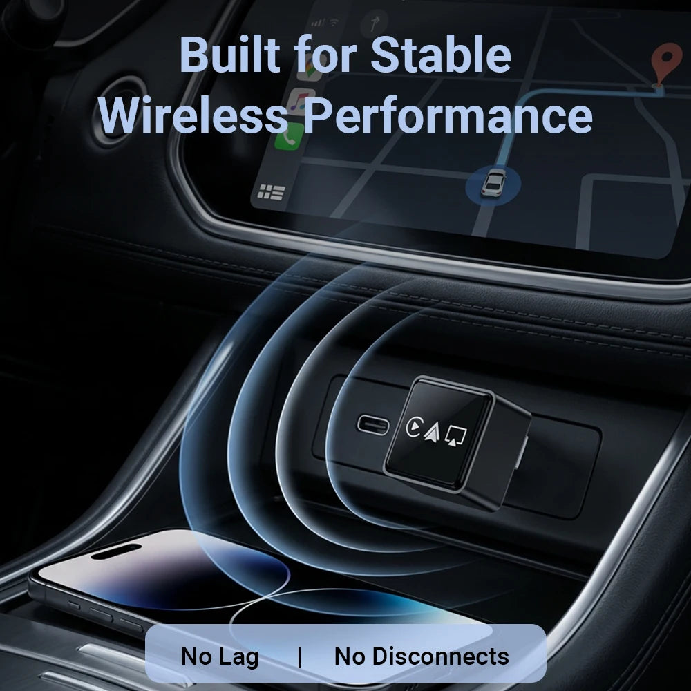 Smart 4 in 1 CarPlay Wireless Dongle, Wired to Wireless CarPlay & Android Auto Converter with AirPlay MirrorCast Function, Quick