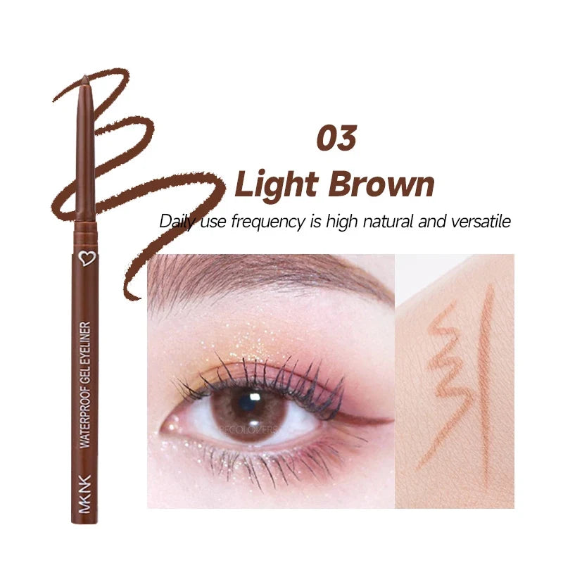 Blushimmer waterproof matte eyeliner pen with quick dry, long-lasting formula, shown with smooth application on eye skin.