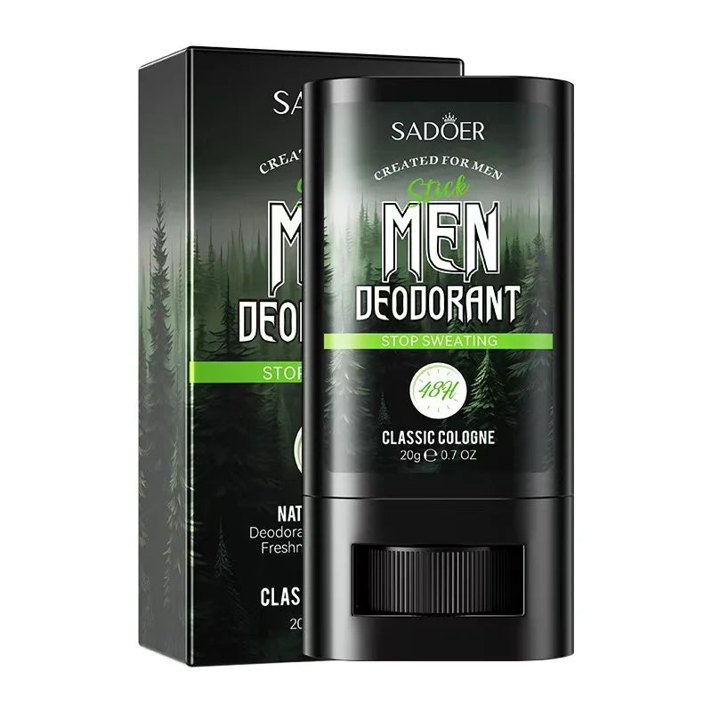 Blushimmer men's sandalwood deodorant stick for anti-sweating, odor removal, and long-lasting underarm freshness.